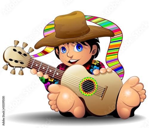Hippy Boy Cartoon with Guitar-Ragazzo Hippie con chitarra