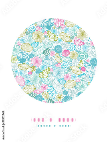 Vector seashells line art circle decor pattern frame background