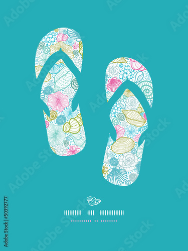 Vector seashells line art flip flops decor pattern frame