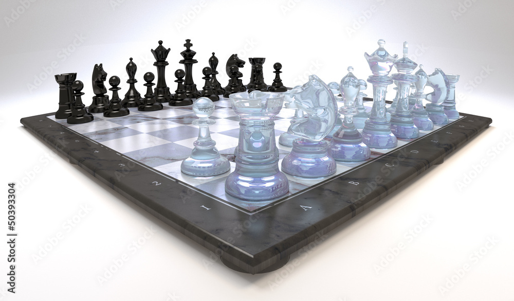 Schachbrett mit Schachfiguren aus Glas / Kunststoff Stock-Foto | Adobe Stock