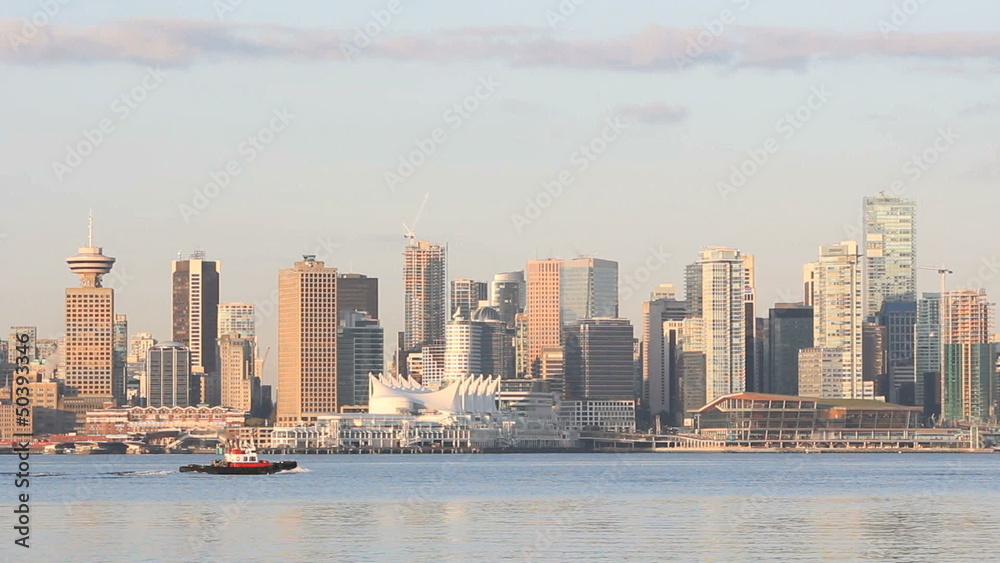 Tug Boat Passing Vancouver Skyline Tug Boat Passing Vancouver Skyline