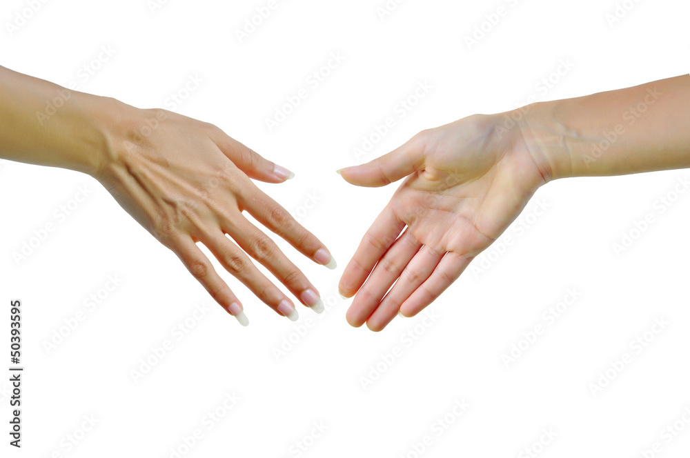 Two woman hands about to shake hands