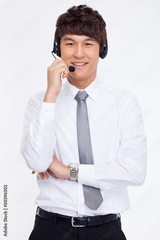 customer support operator man smiling isolated on white customer support operator man smiling isolated on white
