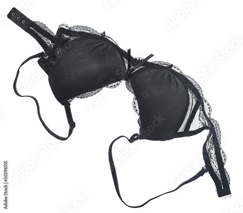 Female black lace bra isolated on white background