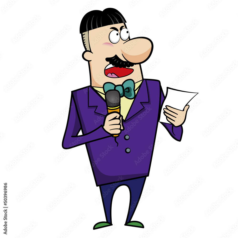 Cartoon Host Emcee with Microphone Cartoon Host Emcee with Microphone