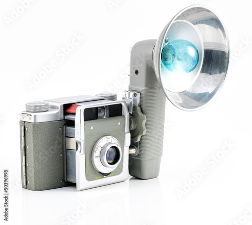 vintage camera on white background.