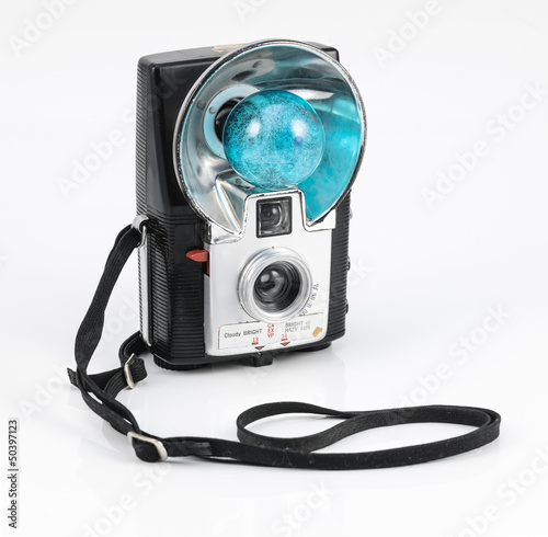 vintage camera on white background.