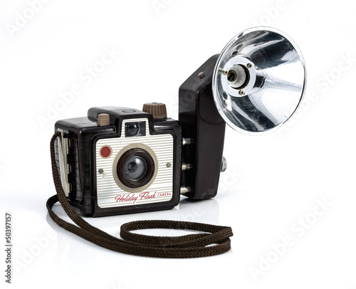 vintage camera on white background.
