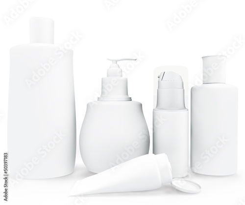 Set of cosmetic products in bottles