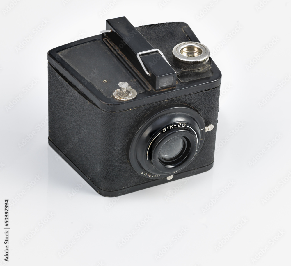 vintage camera on white background.