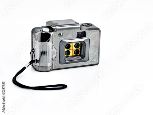vintage camera on white background.
