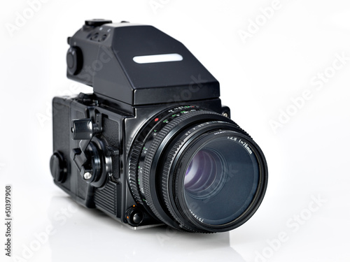 vintage camera on white background.