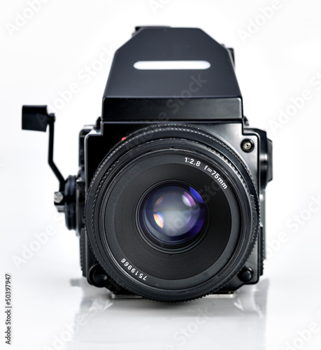 vintage camera on white background.