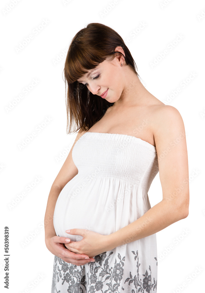 Young pregnant woman in casual clothes. isolated on white Young pregnant woman in casual clothes. isolated on white