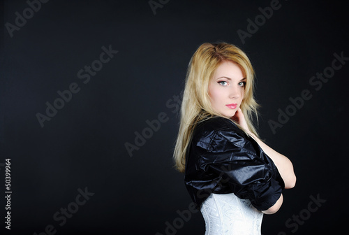 Beautiful girl blonde in  black shirt