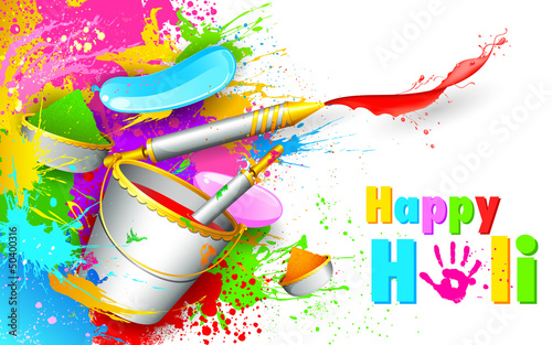 Holi Background with bucket of color