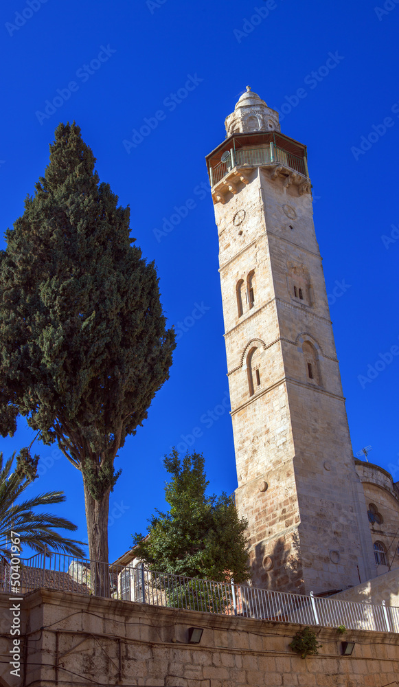 Mosque of Omar Minaret Vertical Panorama, Jerusalem