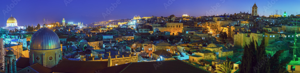 Fototapeta premium Panorama - Stare Miasto nocą, Jerozolima