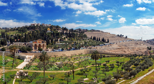 Obraz na płótnie Panorama - Church of All Nations and Mount of Olives, Jerusalem w salonie
