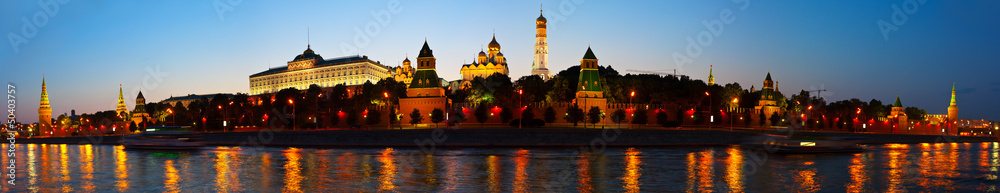 Panorama of Moscow Kremlin in sunset.