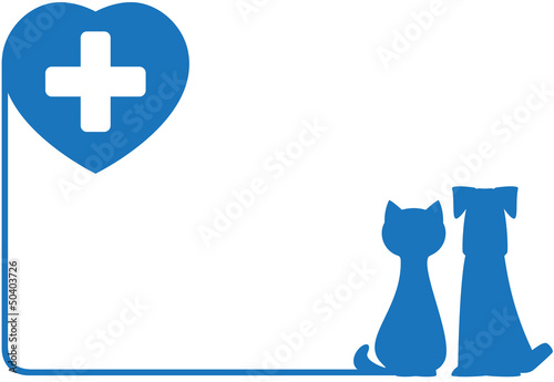 blue abstract icon with dog, cat and heart