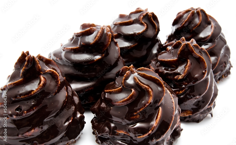 Group of chocolate cakes isolated