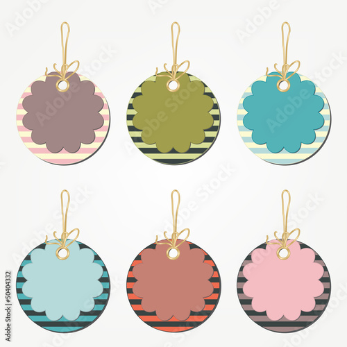 Set of floral price tags with stripes