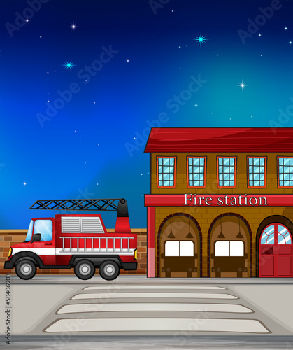 A fire truck near the fire station