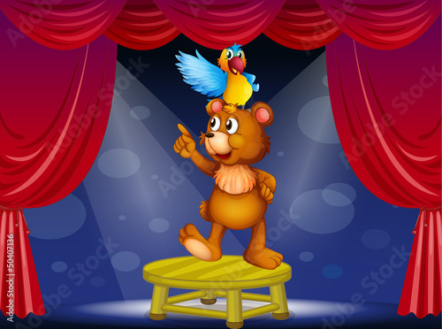 A bear and a parrot in the circus