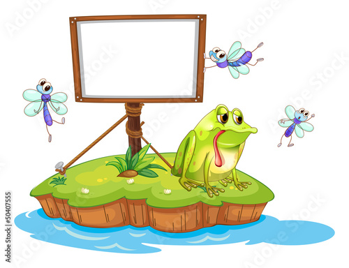 A sad frog and a white blank board