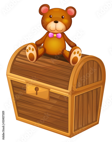 A bear at the top of a treasure chest