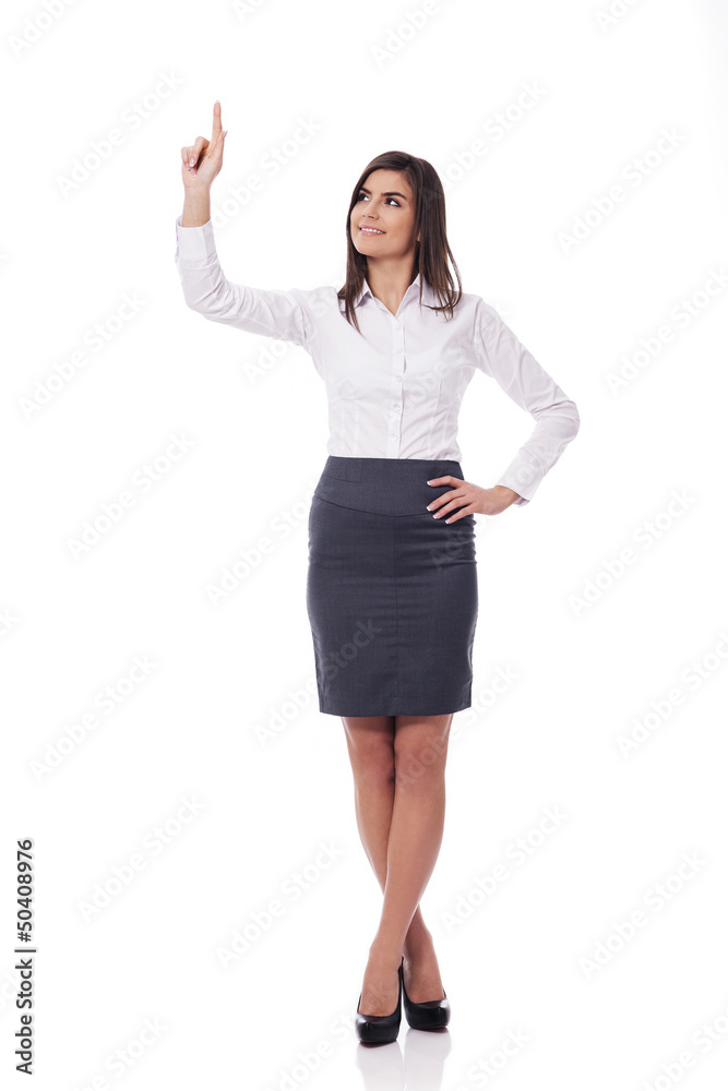 Beautiful woman pointing on white Beautiful woman pointing on white
