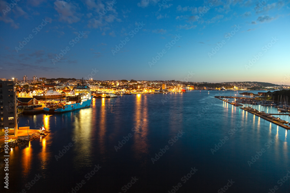 Stavanger - Cityscape at night, Norway.