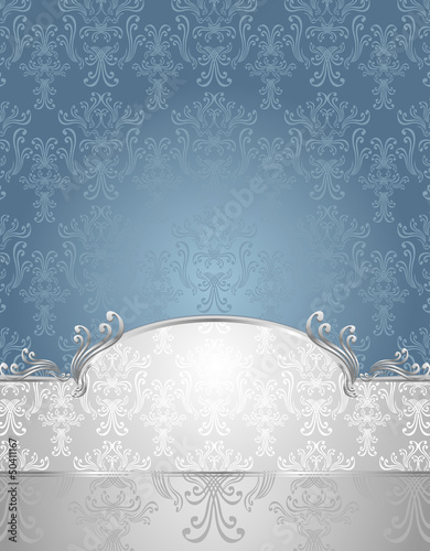 Set Seamless pattern in Victorian style Blue and Silver colors