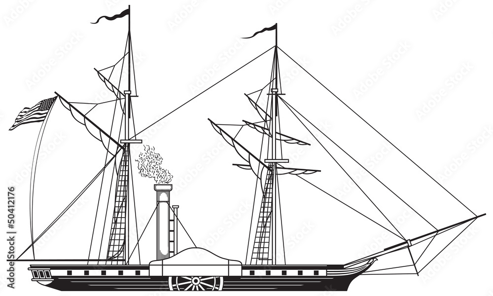 Steamboat, side wheel steamer
