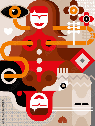 Woman with cat vector illustration