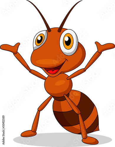 Cute ant cartoon waving