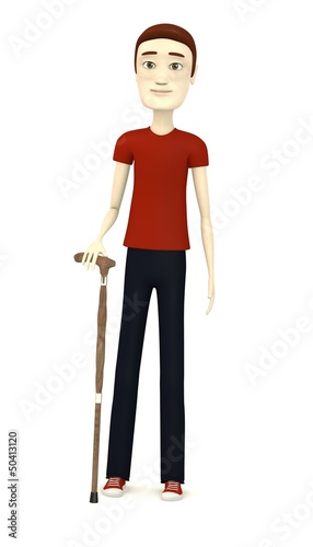 3d render of cartoon character with cane