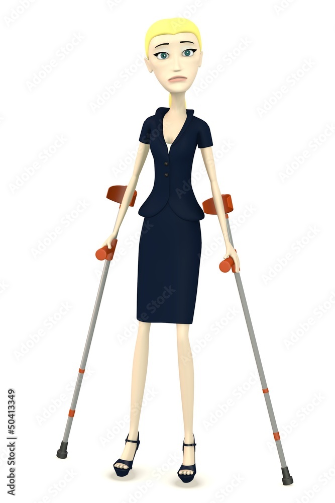 3d render of cartoon character with crutches 3d render of cartoon character with crutches