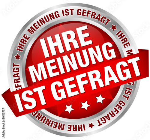 Button Banner "Ihre Meinung ist gefragt" rot/silber