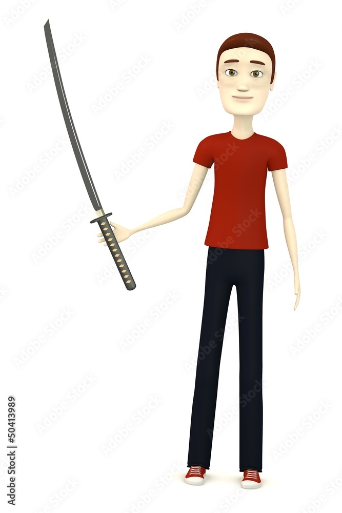 3d render of cartoon character with katana 3d render of cartoon character with katana
