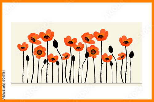 Fototapeta Naklejka Na Ścianę i Meble -  Background painting with red poppies