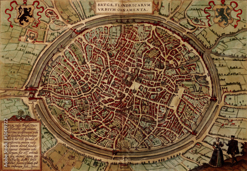 Bilde på lerret Bruges old map