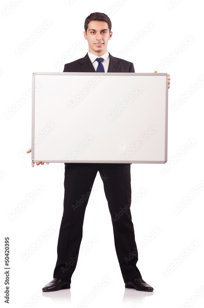 Young businessman with blank board