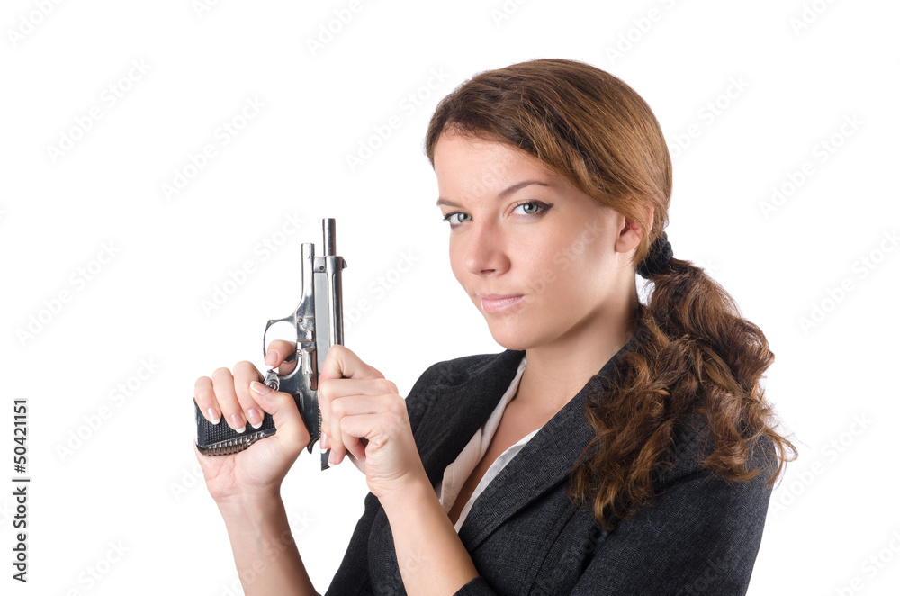 Woman businewoman with hand gun Woman businewoman with hand gun