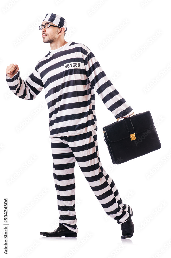 Convict criminal in striped uniform