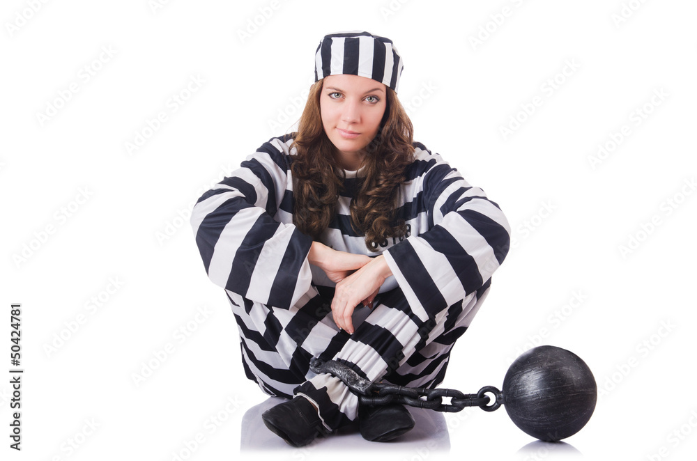 Prisoner in striped uniform on white Prisoner in striped uniform on white