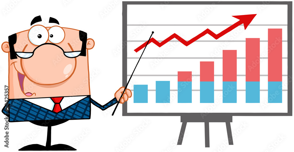 Business Manager With Pointer Presenting A Progressive Chart Business Manager With Pointer Presenting A Progressive Chart