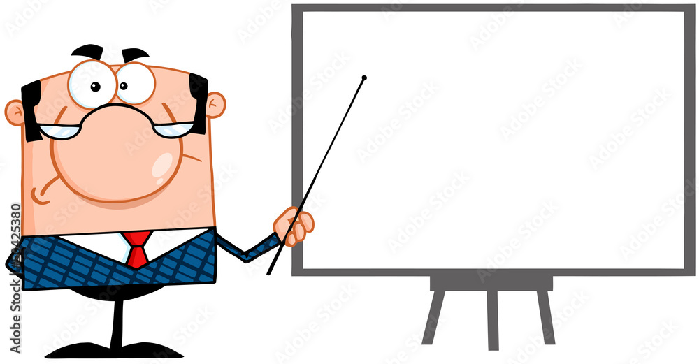 Angry Business Manager With Pointer Presenting On A Board Angry Business Manager With Pointer Presenting On A Board