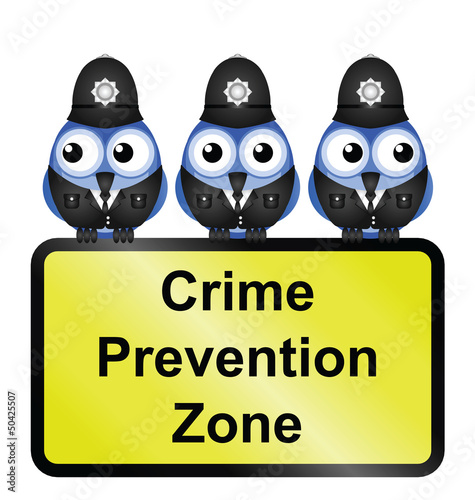 Comical UK crime prevention zone sign